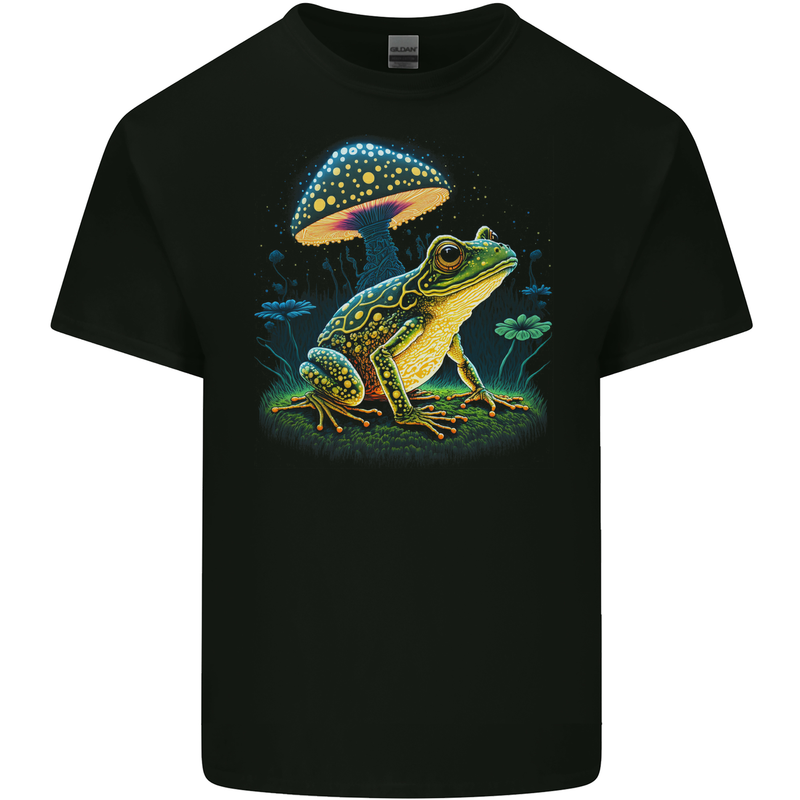 A Trippy Frog Magic Mushrooms LSD Mens Cotton T-Shirt Tee Top BLACK