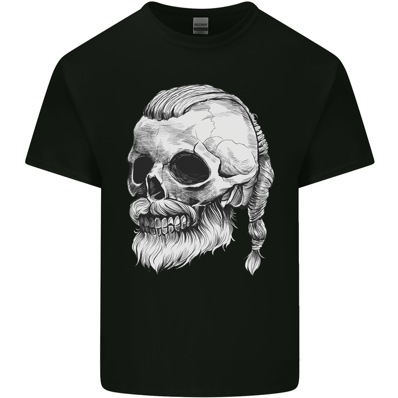 A Viking Skull Mens Cotton T-Shirt Tee Top Black