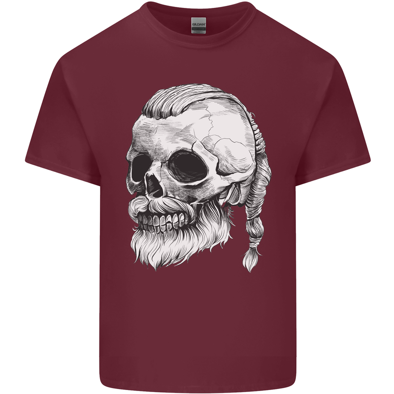 A Viking Skull Mens Cotton T-Shirt Tee Top Maroon