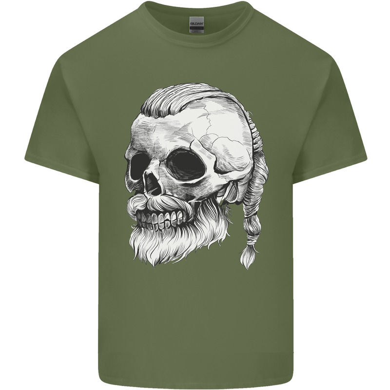 A Viking Skull Mens Cotton T-Shirt Tee Top Military Green