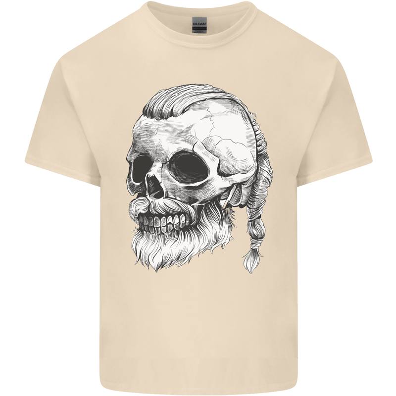 A Viking Skull Mens Cotton T-Shirt Tee Top Natural