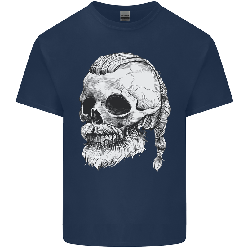 A Viking Skull Mens Cotton T-Shirt Tee Top Navy Blue