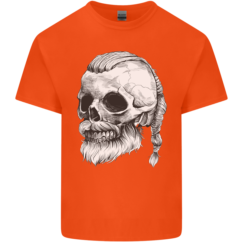 A Viking Skull Mens Cotton T-Shirt Tee Top Orange