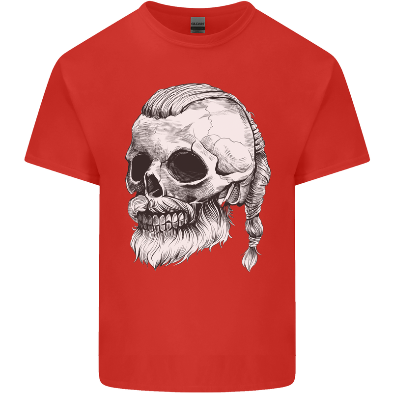 A Viking Skull Mens Cotton T-Shirt Tee Top Red