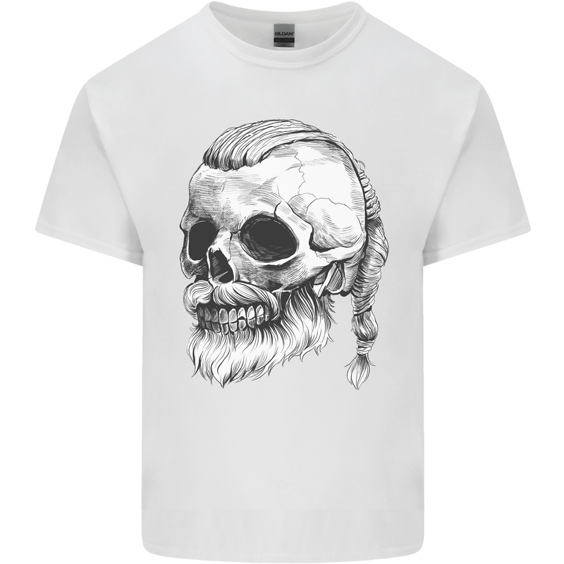 A Viking Skull Mens Cotton T-Shirt Tee Top White