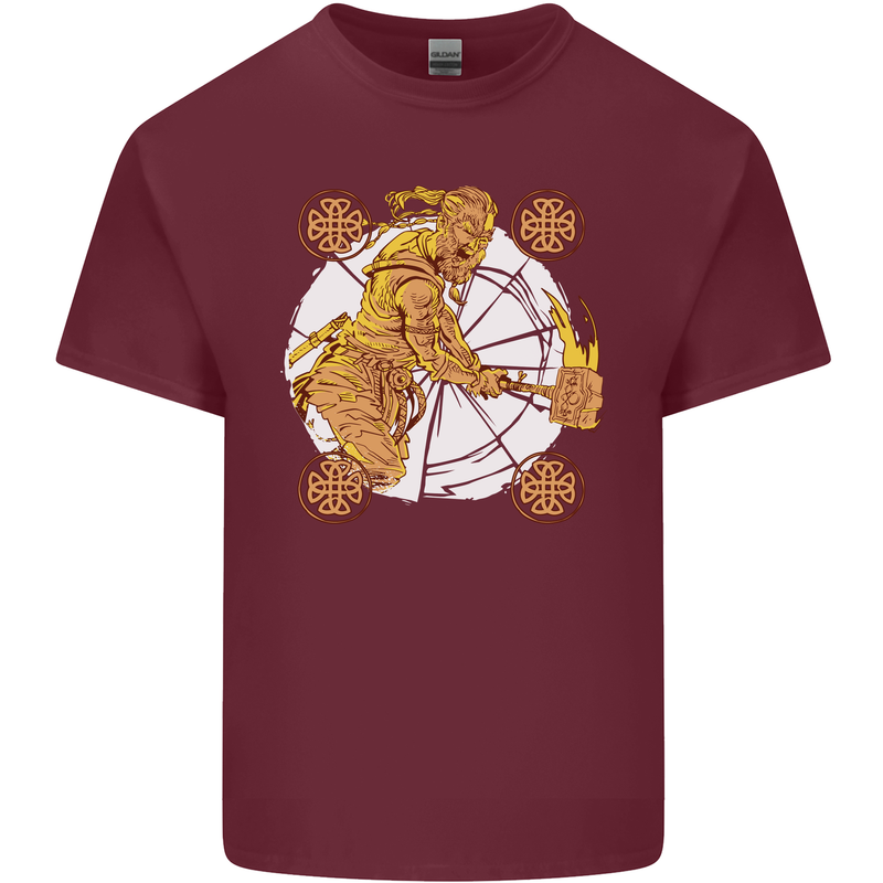 A Viking With a Hammer Thor Tribal Valhalla Mens Cotton T-Shirt Tee Top Maroon