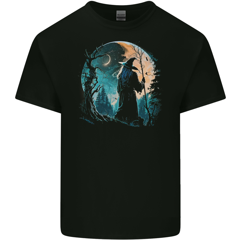 A Wizard Looking at a Fantasy Moon Warlock Mens Cotton T-Shirt Tee Top BLACK