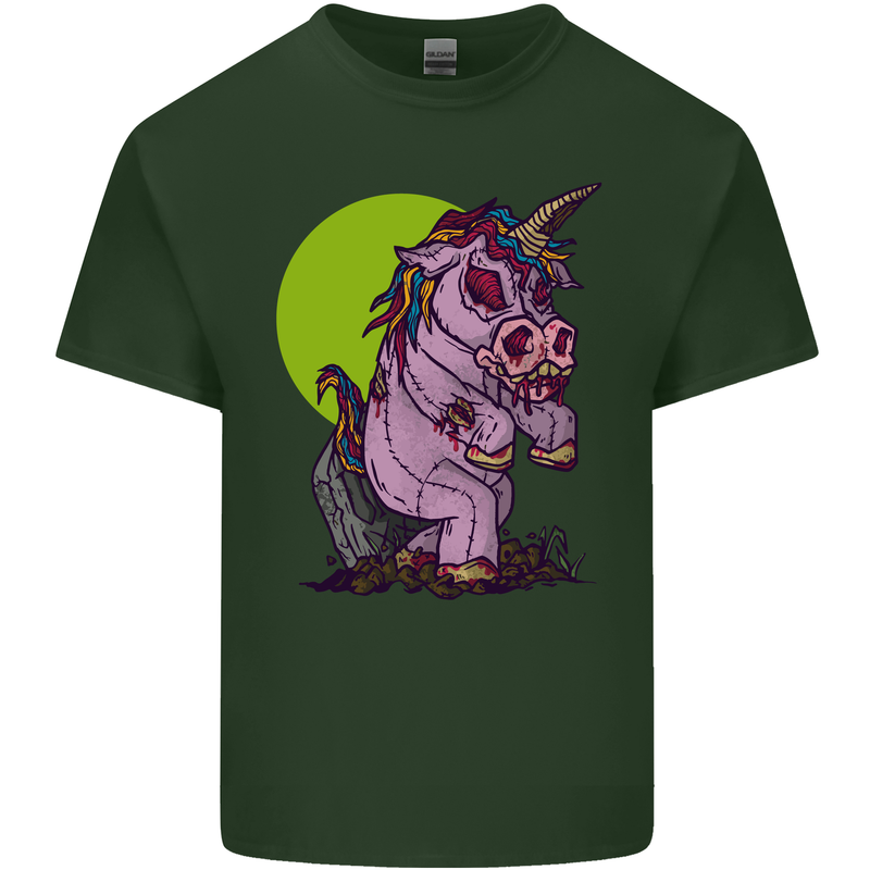 A Zombie Unicorn Funny Halloween Horror Mens Cotton T-Shirt Tee Top Forest Green