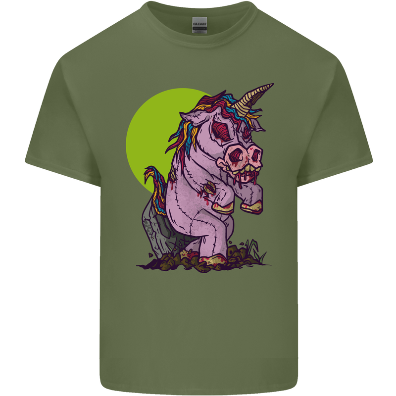 A Zombie Unicorn Funny Halloween Horror Mens Cotton T-Shirt Tee Top Military Green
