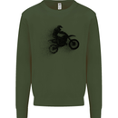 Abstract Motocross Rider Dirt Bike Kids Sweatshirt Jumper Forest Green