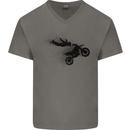Abstract Motocross Rider Dirt Bike Mens V-Neck Cotton T-Shirt Charcoal