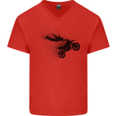 Abstract Motocross Rider Dirt Bike Mens V-Neck Cotton T-Shirt Red
