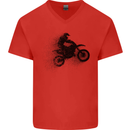 Abstract Motocross Rider Dirt Bike Mens V-Neck Cotton T-Shirt Red