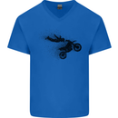 Abstract Motocross Rider Dirt Bike Mens V-Neck Cotton T-Shirt Royal Blue