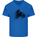 Abstract Motocross Rider Dirt Bike Mens V-Neck Cotton T-Shirt Royal Blue