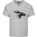 Abstract Motocross Rider Dirt Bike Mens V-Neck Cotton T-Shirt Sports Grey