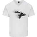Abstract Motocross Rider Dirt Bike Mens V-Neck Cotton T-Shirt White