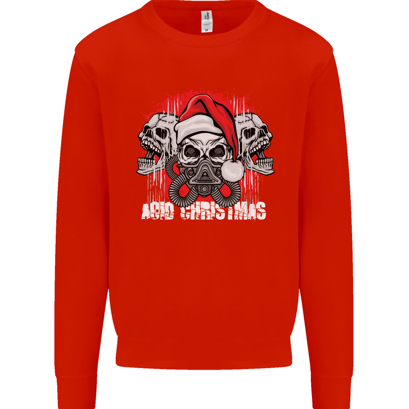 Acid Christmas Skulls Kids Sweatshirt Jumper Bright Red