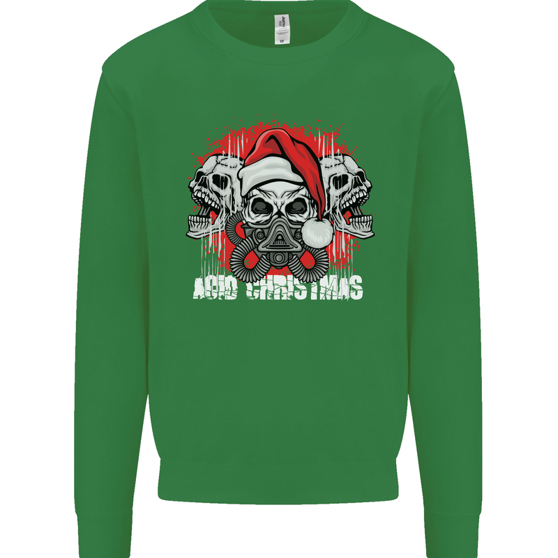 Acid Christmas Skulls Kids Sweatshirt Jumper Irish Green