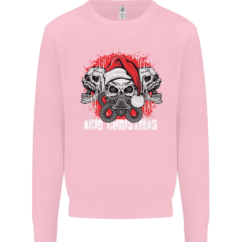 Acid Christmas Skulls Kids Sweatshirt Jumper Light Pink