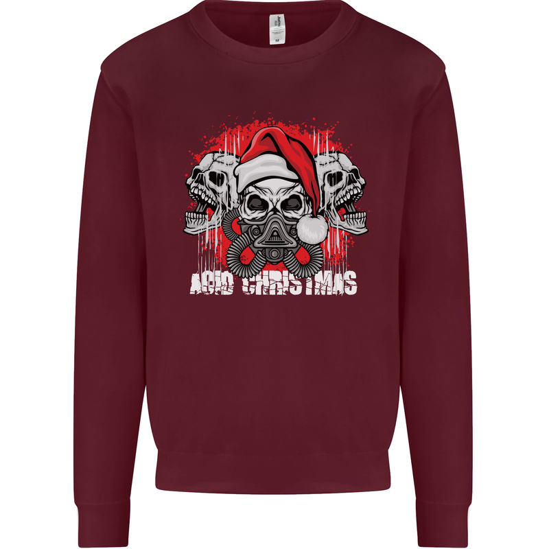 Acid Christmas Skulls Kids Sweatshirt Jumper Maroon