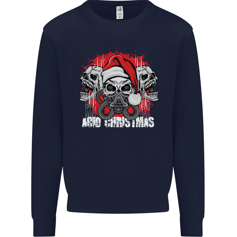 Acid Christmas Skulls Kids Sweatshirt Jumper Navy Blue