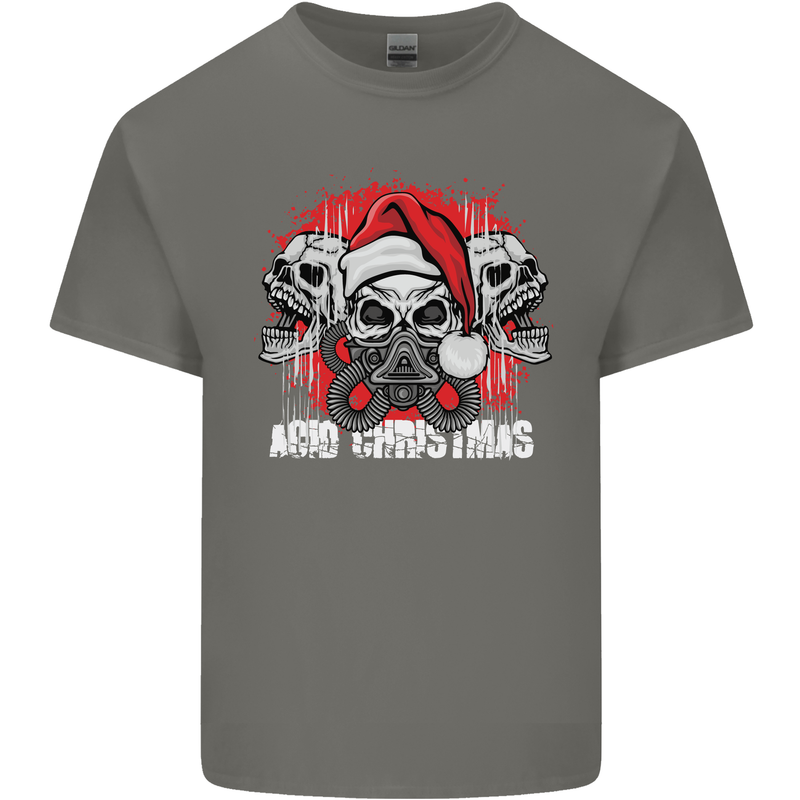 Acid Christmas Skulls Mens Cotton T-Shirt Tee Top Charcoal