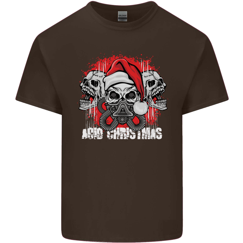 Acid Christmas Skulls Mens Cotton T-Shirt Tee Top Dark Chocolate