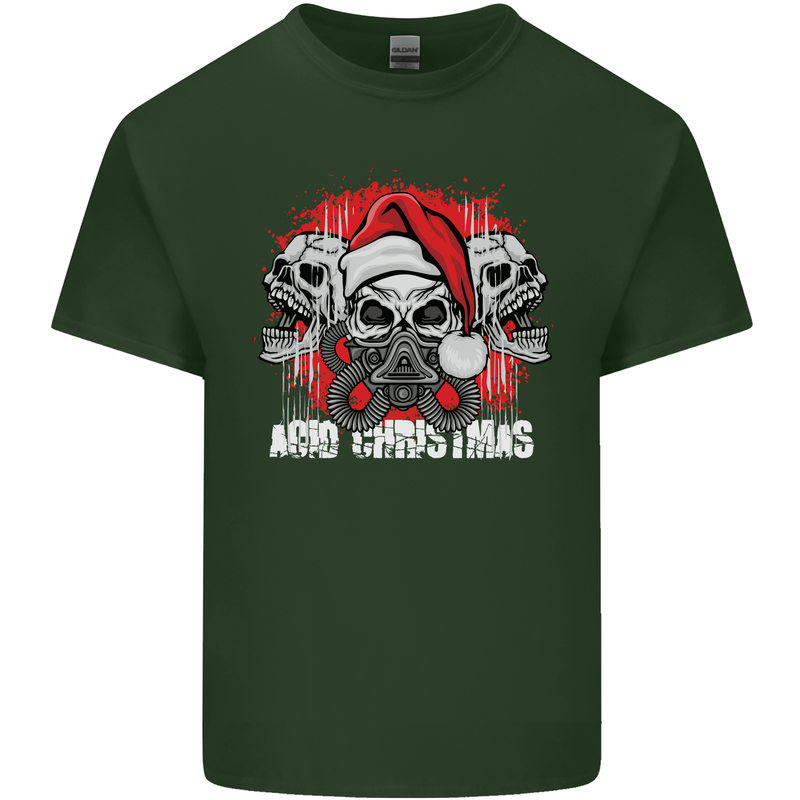 Acid Christmas Skulls Mens Cotton T-Shirt Tee Top Forest Green