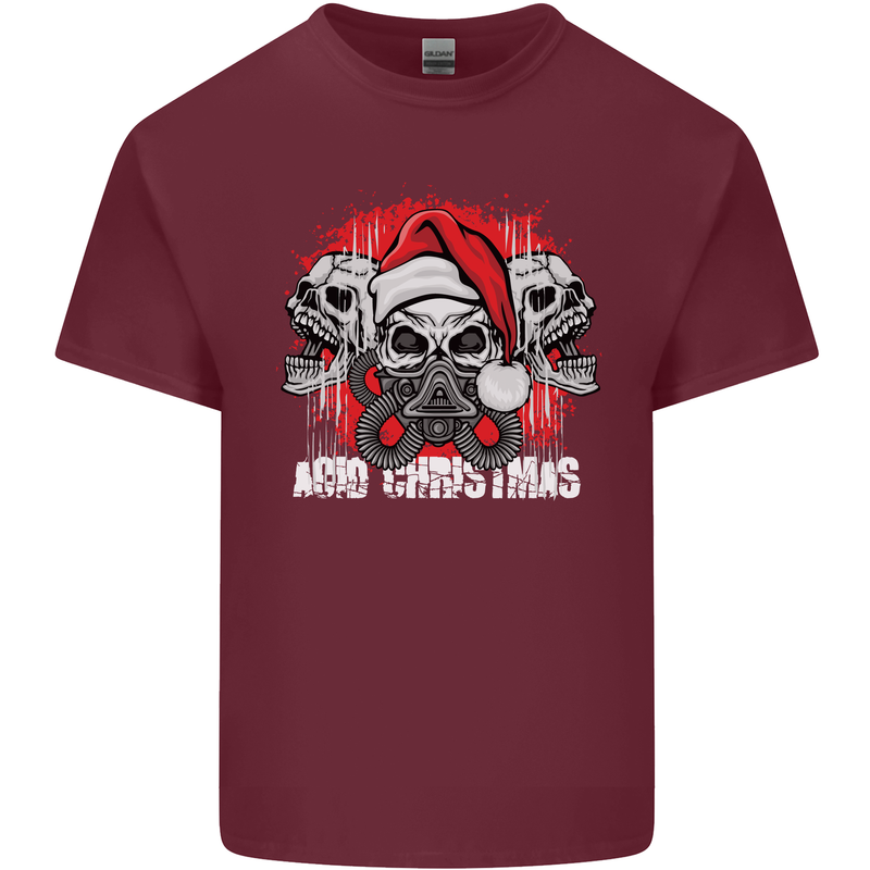 Acid Christmas Skulls Mens Cotton T-Shirt Tee Top Maroon