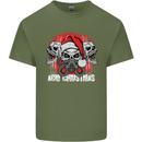 Acid Christmas Skulls Mens Cotton T-Shirt Tee Top Military Green