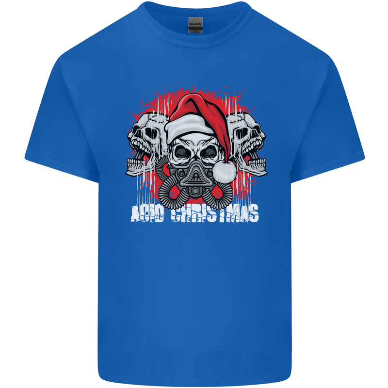Acid Christmas Skulls Mens Cotton T-Shirt Tee Top Royal Blue