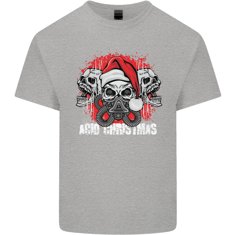 Acid Christmas Skulls Mens Cotton T-Shirt Tee Top Sports Grey