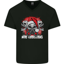 Acid Christmas Skulls Mens V-Neck Cotton T-Shirt Black
