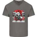 Acid Christmas Skulls Mens V-Neck Cotton T-Shirt Charcoal