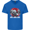 Acid Christmas Skulls Mens V-Neck Cotton T-Shirt Royal Blue