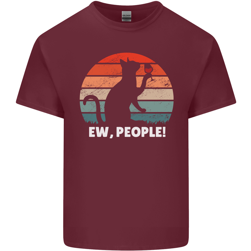 Alcohol Drinking Cat Ew People Mens Cotton T-Shirt Tee Top Maroon