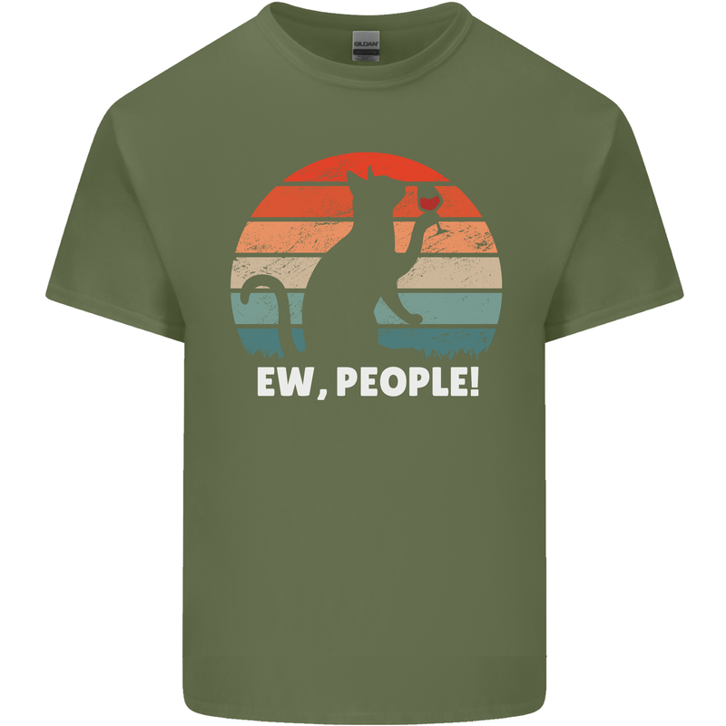 Alcohol Drinking Cat Ew People Mens Cotton T-Shirt Tee Top Military Green
