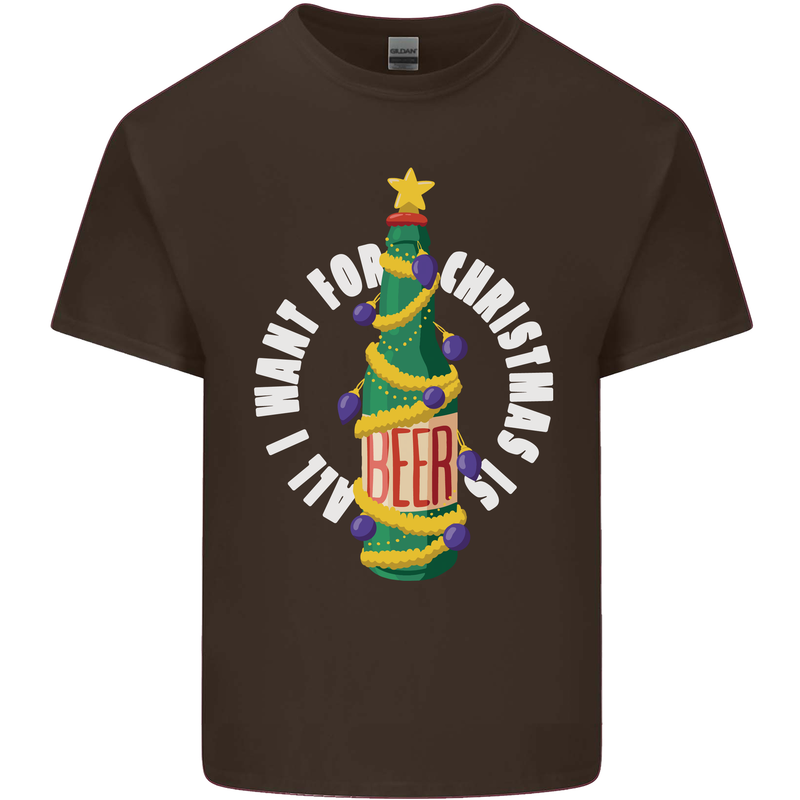 All I Want for Christmas Is Beer Mens Cotton T-Shirt Tee Top Dark Chocolate
