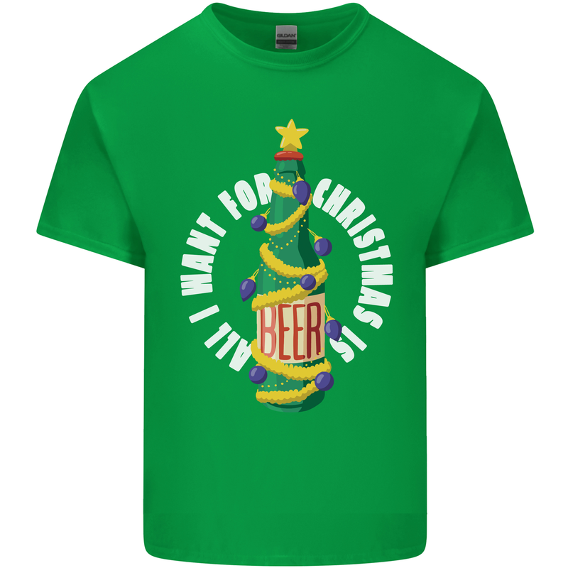 All I Want for Christmas Is Beer Mens Cotton T-Shirt Tee Top Irish Green