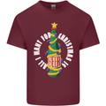 All I Want for Christmas Is Beer Mens Cotton T-Shirt Tee Top Maroon