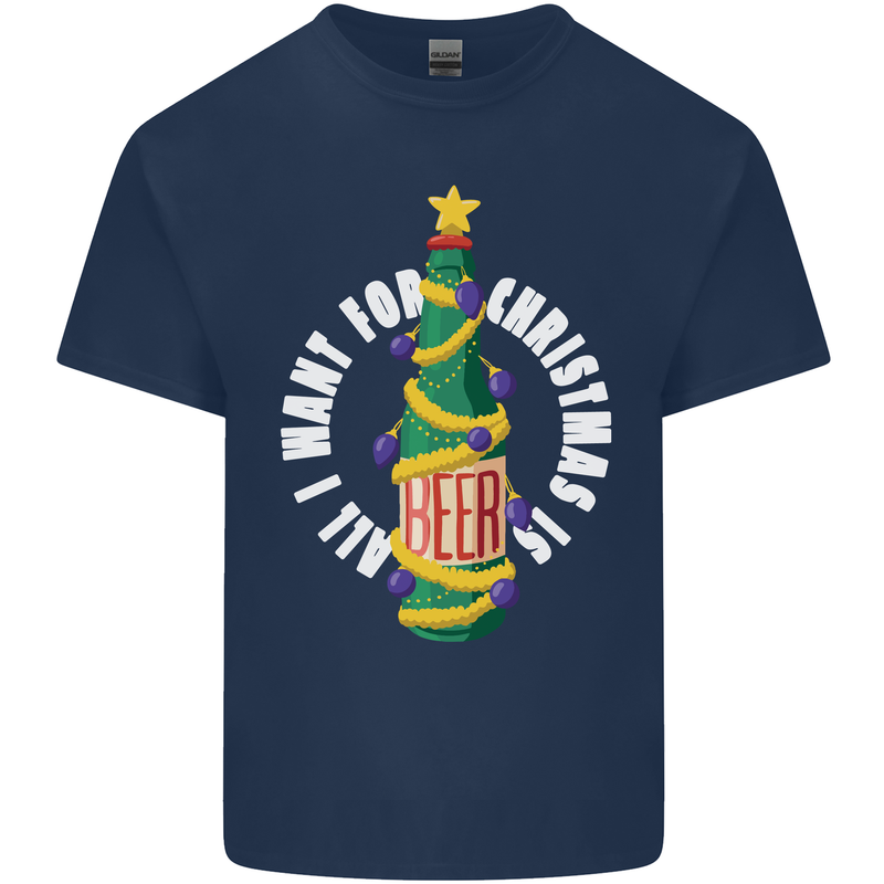 All I Want for Christmas Is Beer Mens Cotton T-Shirt Tee Top Navy Blue