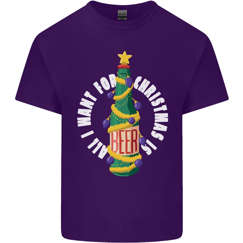 All I Want for Christmas Is Beer Mens Cotton T-Shirt Tee Top Purple