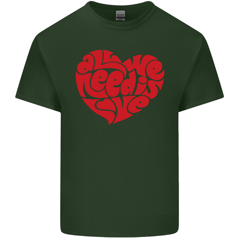 All You Need Is Love Heart Peace Mens Cotton T-Shirt Tee Top Forest Green