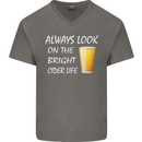 Always Look on the Bright Cider Life Funny Mens V-Neck Cotton T-Shirt Charcoal