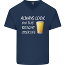 Always Look on the Bright Cider Life Funny Mens V-Neck Cotton T-Shirt Navy Blue