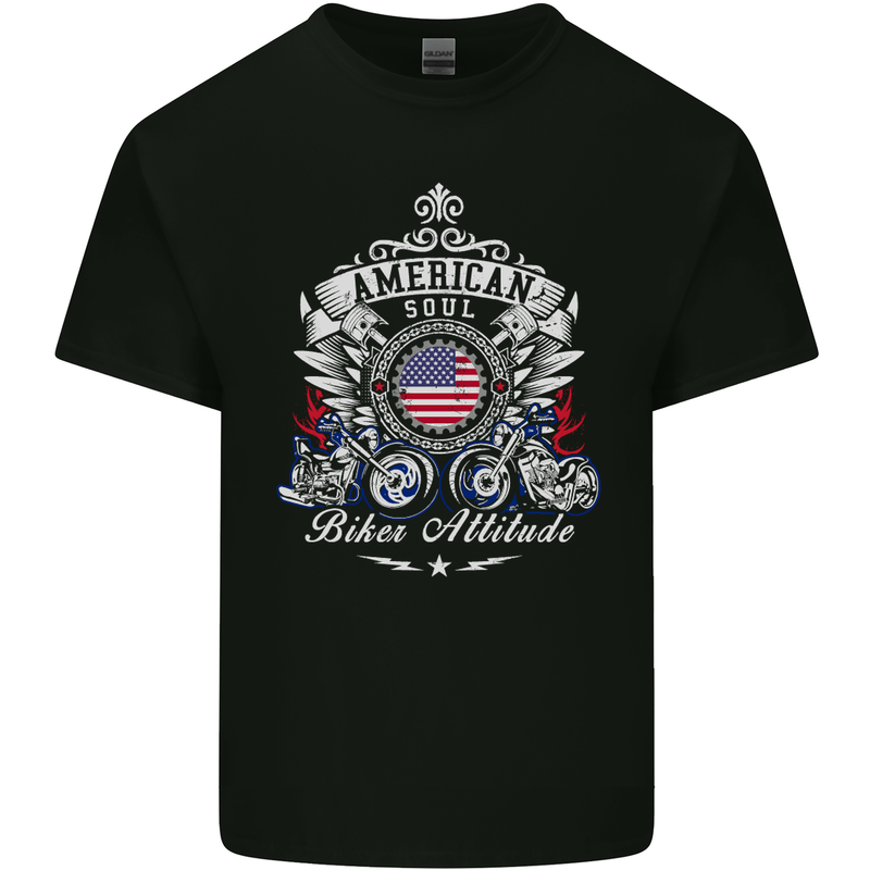 American Biker Attitude Motorcycle America Mens Cotton T-Shirt Tee Top Black
