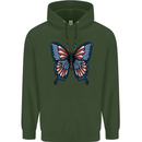 American Butterfly Flag USA July 4th Mens 80% Cotton Hoodie Forest Green