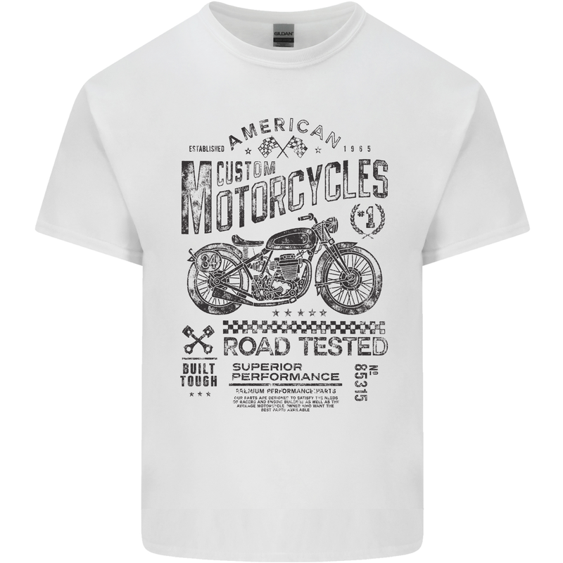 American Custom Motorbike Biker Motorcycle Mens Cotton T-Shirt Tee Top White