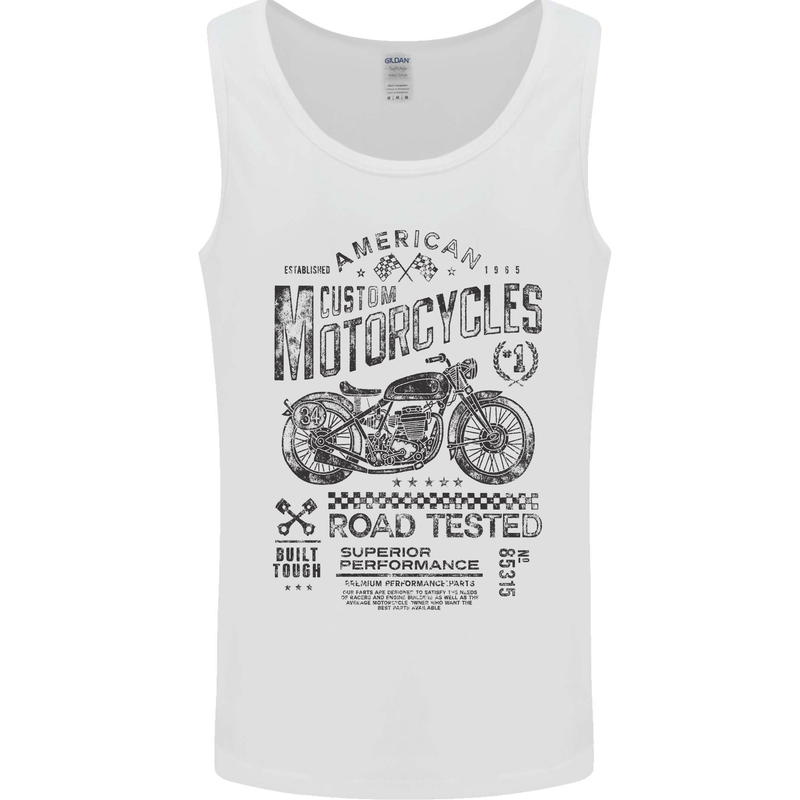 American Custom Motorbike Biker Motorcycle Mens Vest Tank Top White